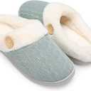 Womens Slipper Warm Comfy Memory Foam House Slippers Knitted Shoes Faux Fur Lined Anti-Skid Rubber Sole Bedroom Cozy Indoor Outdoor Slippers 38/39