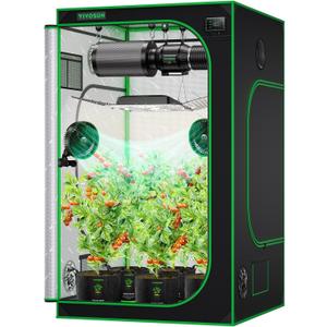VIVOSUN S448 4x4 Grow Tent, 48"x48"x80" High Reflective Mylar with Observation Window and Floor Tray for Hydroponics Indoor Plant for VS4000/VSF4300 (Black)
