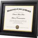 upsimples 11x14 Diploma Frame Certificate Degree Document Frame with High Definition Glass, 8.5 x 11 with Mat for Wall and Tabletop, Black, 2 Pack