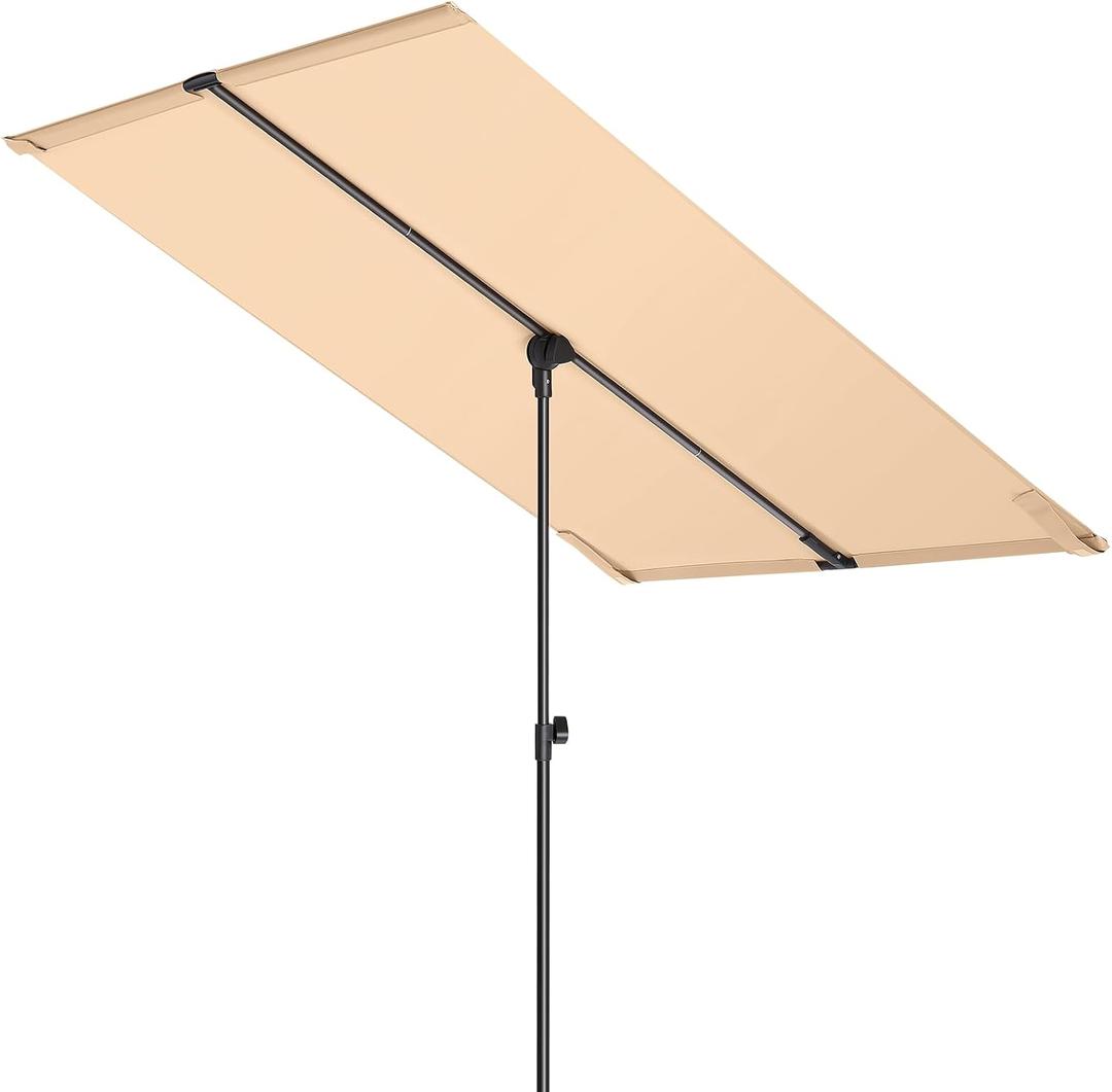 HOMSHADE 6x4ft Outdoor Balcony Umbrella - Flat Porch Pool Patio Umbrella Rectangular Canopy Shade UPF50+ UV Protection 360 Rotating & Tilting All Angles Applicable (Beige, No Base)