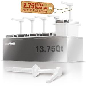 WantJoin Sauce Dispenser with 5 of 2.75 Quart/2.6 L Jars Stainless Steel Condiment Pump Station Commercial Ketchup Dispenser Pump Sauce Containers for Restaurant Salad Dressing Syrup Jam Salsa Sauce