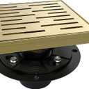 WEBANG 6 Inch Square Shower Drain Gold Floor Drain with Flange Rainline Pattern Cover Grate Removable SUS304 Stainless Steel Watermark&CUPC Certified Brushed Gold