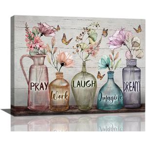 Shuweienphant Farmhouse Bathroom Wall Art Flower Butterfly Pictures Decor Inspirational Quotes Canvas Painting Print Artwork Modern Home Framed for Living room Bedroom 12/''X16/''