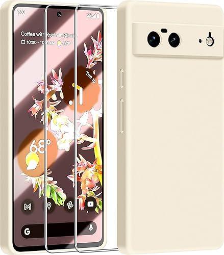 JTWIE [3 In 1 For Google Pixel 6 Case, With Screen Protector, [Upgraded Enhanced Camera Protection][Microfiber Lining] Shockproof Liquid Silicone Phone Case For Google Pixel 6. (Stone) - Color Stone