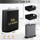 Small Bathroom Trash Can with Press Type Lid, 2Pcs Wicker Storage Baskets,Slim Black Bathroom Trash Can,Slim Plastic Narrow Trash Bin 2.6 Gallon Garbage Can