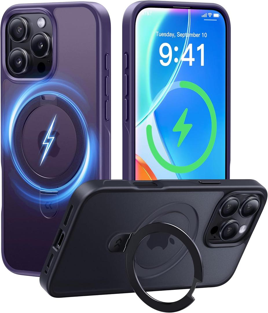 CASEKOO Ultra-Magnetic Stand for iPhone 16 Pro Max Case [Military Drop Protection] [Compatible with MagSafe] Shockproof Translucent Matte Slim Ring Holder Case for iPhone 16 ProMax 6.9", Purple