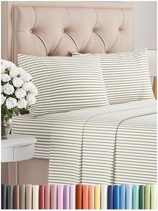 Full Size 4 Piece Sheet Set - Comfy Breathable & Cooling Bed Sheets Set - Hotel Luxury Bedding for Women, Men, Kids, Teens, Boys & Girls - Deep Pockets, Soft, Wrinkle Free - Oeko-Tex - Beige Stripes 2