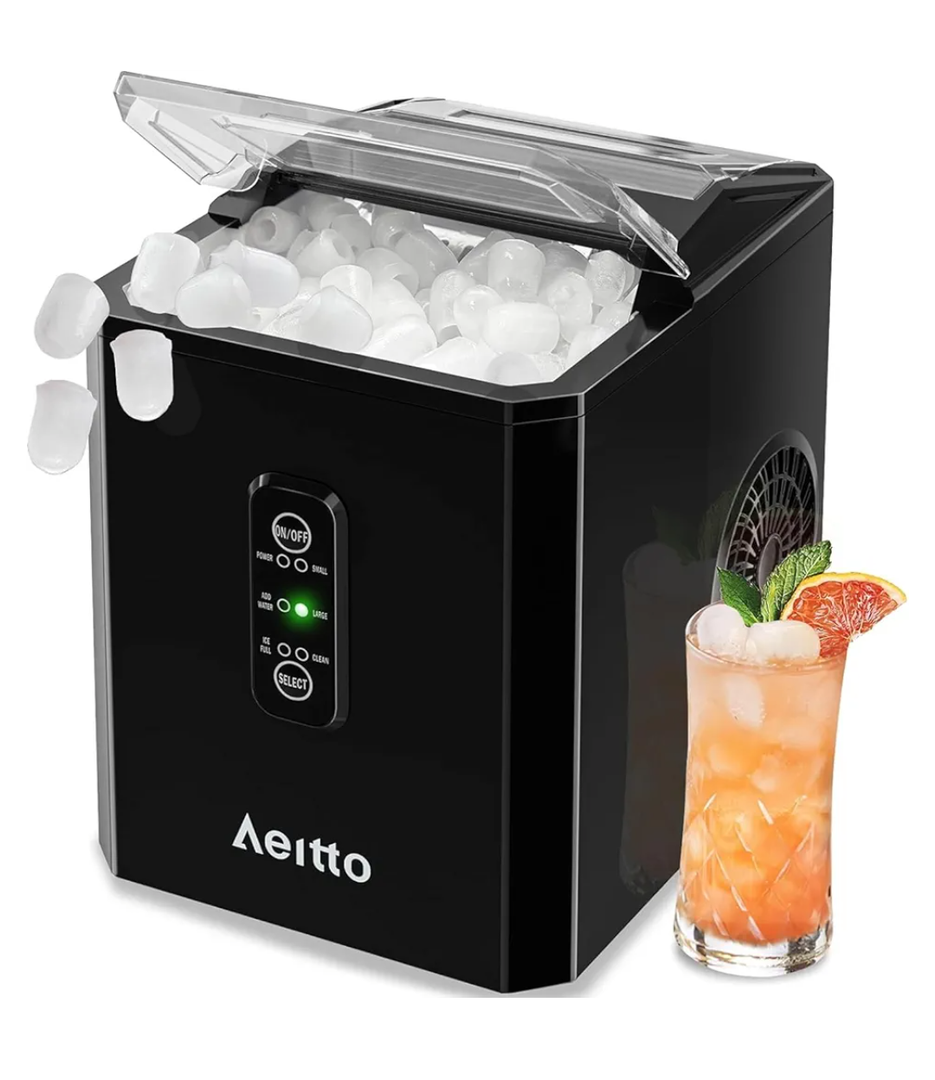 Aeitto Ice Makers Countertop, 9 Ice Cubes Release in 6 Mins, 26Lbs/24H, 2 Sizes of Bullet Ice Machine,Self-Cleaning Portable Ice Maker with Ice Scoop and Basket for Home Kitchen Office Bar RV, Black