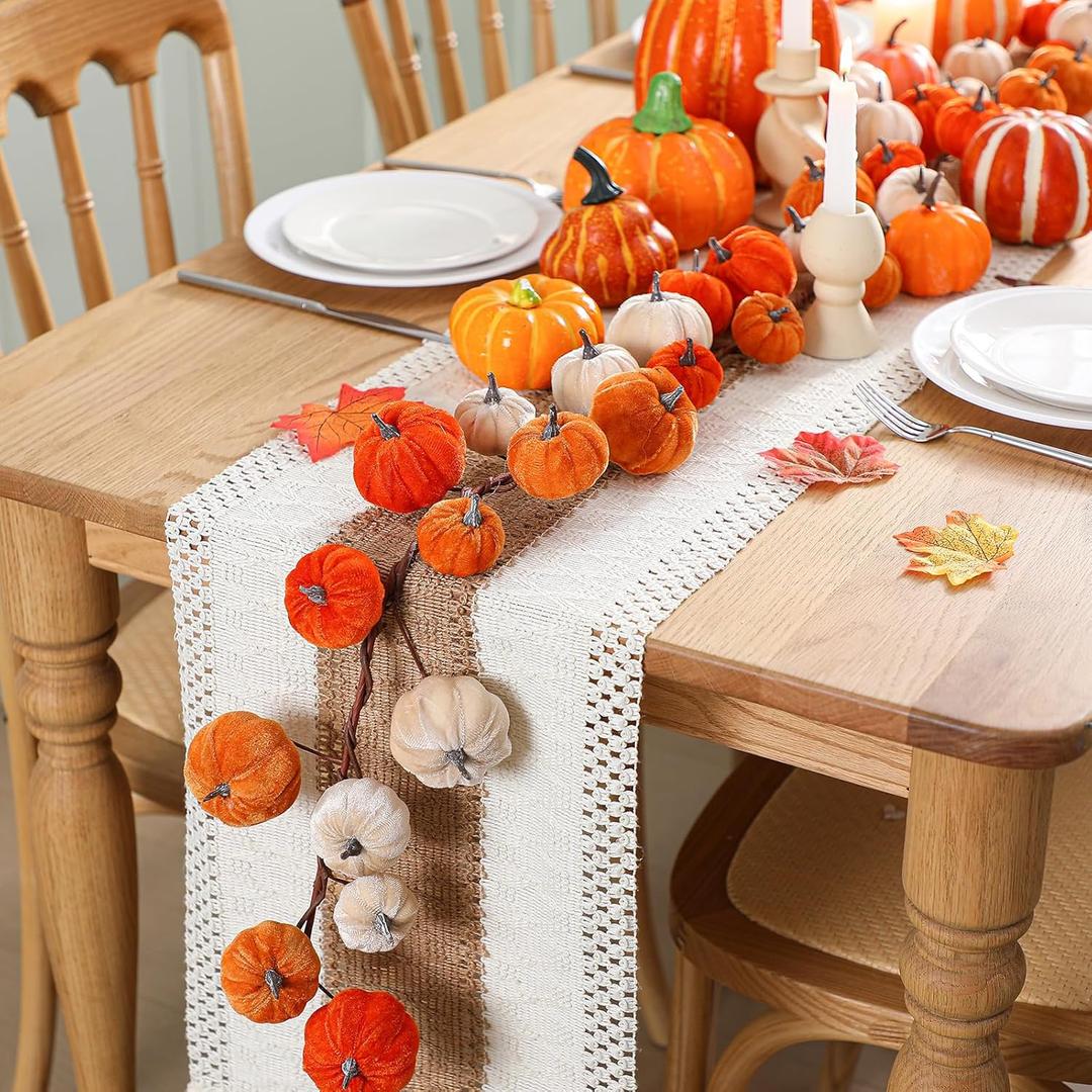 Fall Pumpkin Garland for Mantle Halloween Velvet Pumpkin Garland Autumn Harvest Hanging Decoration for Fireplace Mantel Porch Wall Centerpiece Thanksgiving Party Indoor 6ft(Yellow)