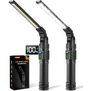 2Pack Magnetic Work Light, All Aluminum & 1500 High Lumens Rechargeable LED Work Light, 7 Mode & 360 Rotation Mechanic Light, Rechargeable Flashlight for Car Repairing, Fathers Day Dad Gifts