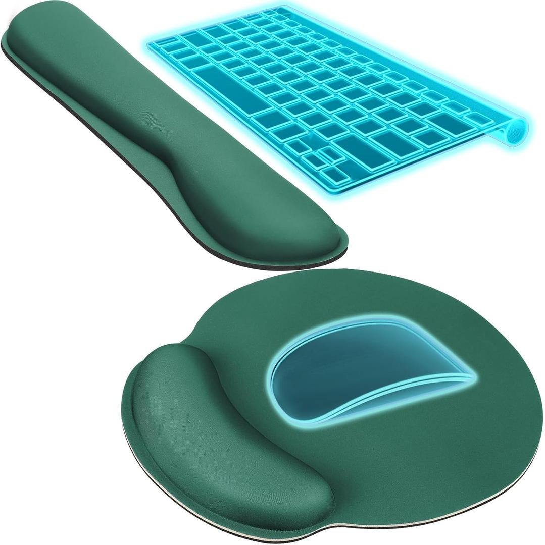 KTRIO Ergonomic Keyboard Wrist Rest, Memory Foam Mouse Pad with Wrist Rest for Computer Keyboard, Mouse Pad Set for Easy Typing & Pain Relief for Office & Home, Forest Green