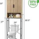Over The Toilet Storage Cabinet with Fluted Doors and Adjustable Shelf, Tall Bathroom Organizer with Metal Stand Space Saver Over Toilet , Wood Rack for Bathroom, Restroom, Laundry, Natural Oak, 68.9''H