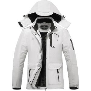 ASPO Women's Waterproof Ski Jacket Warm Winter Snow Coat Hooded Snowboard Windbreaker Fleece Lined Mountain Raincoat Hiking White L