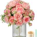 ZINHO 4 Packs Artificial Peony Flowers, 20 Heads & 16 Buds, Realistic Fake Silk Flowers for Home Decor, Wedding Bouquets DIY Crafts Includes 2 Ties & 1.8m Ribbon (Pink)