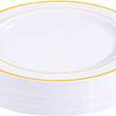 bUCLA 30PCS White and Gold Plastic Dinner Plates Disposable - 10.25inch Premium White Gold Rim Plates, Ideal for Wedding, Party & Thanksgiving
