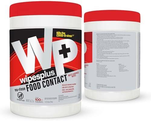 WIPESPLUS Cleaning Wipes All Purpose Food Contact - No Rinse, No Residue, Quick Dry Formula, Disinfecting Wipes For Restaurants, Foodservice, Schools - Canister, 100 Count, (Pack of 12)