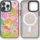 Compatible for iPhone 16 Pro Case Cute - Durable Shockproof 6.6 ft Drop Impact Phone Case - Glitter Pink Funny Passion Flower Design for iPhone 16 Pro 6.3"