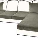Sectional Couch Covers for 4-Piece Seat Cushion Velvet Separate L Shape Couch Cover Stretch Sofa Slipcover with 2 Pieces Pillowcases Furniture Protector (Sofa 3 Seater + 1 Chaise, Olive Green)