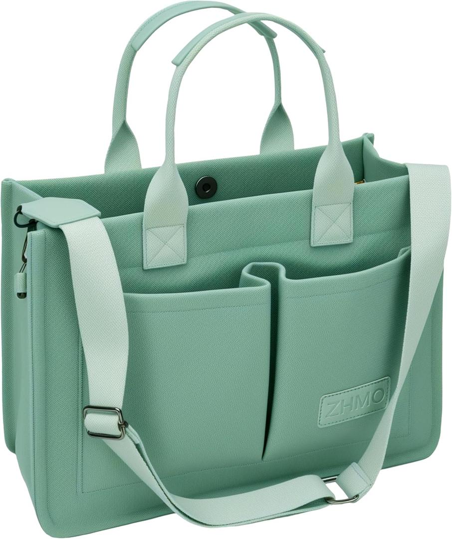 Tote Bag for Women With Compartments,Large Canvas Tote Women's Purse Crossbody Bags Work Laptop Book Bag Satchels Handbags (Green With Compartments)