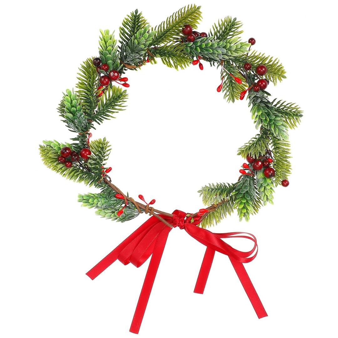 VICASKY 23cm Christmas Wreath Gingerbread Headband Headbands Women Hair Accessories Clip Holly Berry Garland Crown Headpiece Flower Hairband Floral Leaves Woman Girls Happy New Year 2026