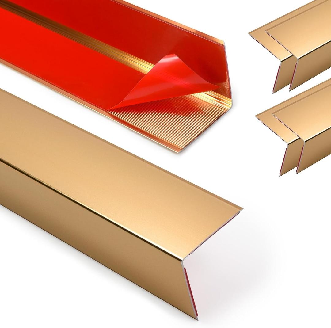 4Pack Aluminum Metal Corner Protector, 45x 1 Peel and Stick L Molding Corner Guards with 90 Angle, for Wall Door Frame Cabinet Furniture Baseboard Protection and Decoration (Gold)