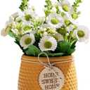 Artificial Daisy Display in Pottery Vase for Home and Office Table and Interior Decoration (yellow flowers)