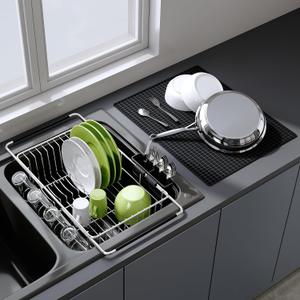 in-Sink Dish Drying Rack with Mat, Cups and Utensil Holder, 12"-30"w Sink