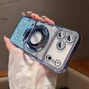 LXK Magnetic Stand for iPhone 17 Pro Case, [Compatible with Magsafe][Built-in Camera Lens Protector] Glitter Bling Card & Soft TPU Diamonds Bumper Protection Cover for Women Girls 6.3" Blue