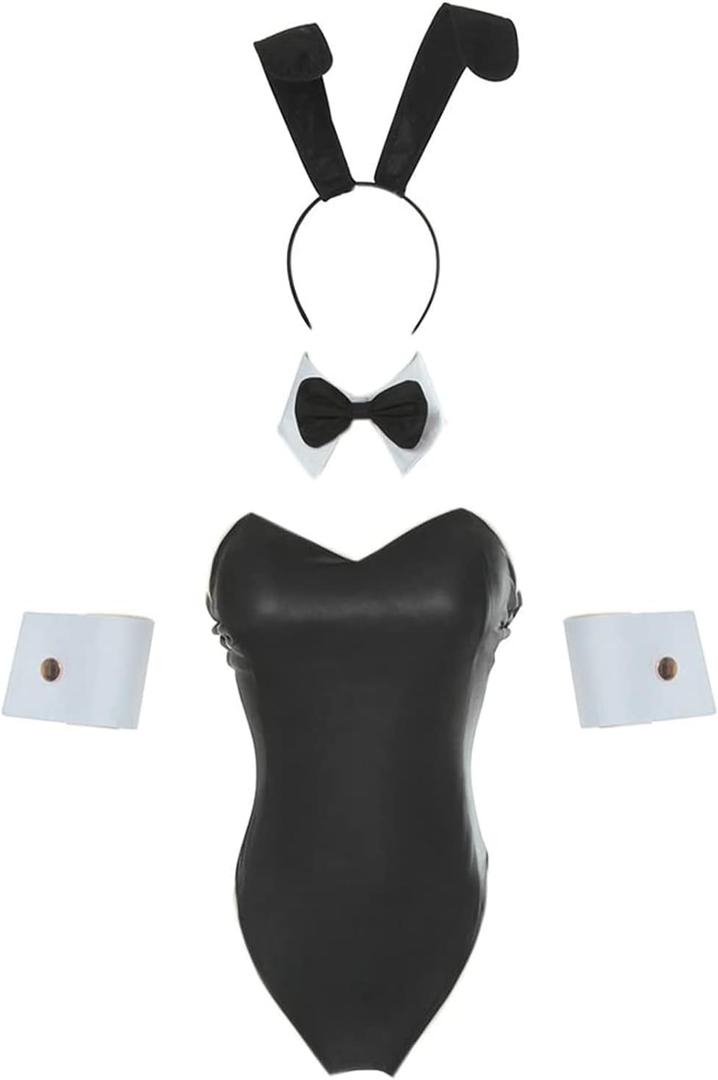 CR ROLECOS Bunny Costume Women Bunny Suit Cosplay Lingerie Adult Halloween Costumes (Black, XXL)