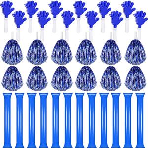 Sosation 36 Pcs Team Spirit Accessories, Cheerleading Pom Poms Hand Clappers Party Favors and Thunder Sticks Noise Makers for Sporting Events Football Baseball Cheering Essentials (Blue Silver)