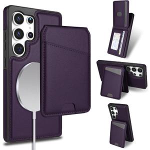 for Samsung Galaxy S24 Ultra Wallet Case with Kickstand Detachable Card Holder, for MagSafe Magnetic Wireless Charging, PU Leather Flip Credit Card Slots Slim Purse Cover Men Women, Purple