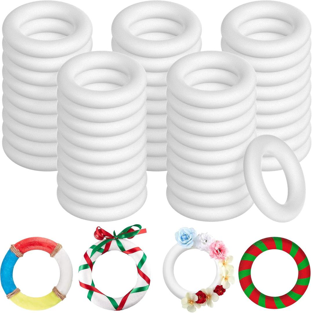 Juexica 36 Pcs 5.8 Inch Foam Wreath Forms for Crafts Foam Circles Ring Small Wreath Polystyrene Ring for Easter Wedding Home Flower Projects DIY Arts Crafts Supplies Easter Decorations
