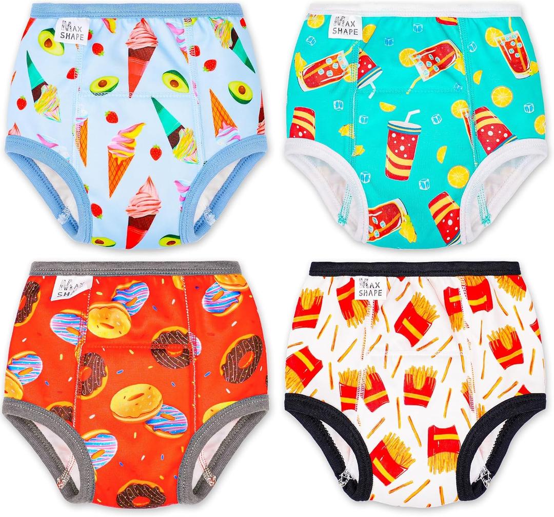 Max Shape 4 Packs of Potty Training Underwear for Girls with Supper Absorbent-Layer,Reusable Baby Toilet Training Pants Doughnut 3 Years