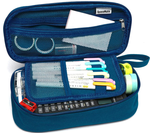 Pencil Case Pouch Box Bag School Supplies Girls Boys Kids, Cute Preppy Stuff Large Big Capacity Aesthetic Pen Organizer, Back to College Stationary, Coal Black, Heavy Duty Canvas, 1800ml