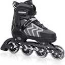 Nattork Adjustable Inline Skates for Adults and Teens, Outdoor & Indoor Blades Roller Skates for Boys, Beginners (XX-Large - Adult (10W-13W/9M-12M), Black)