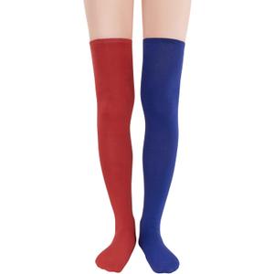 Zando Womens Thigh High Socks Striped High Knee Socks Knee High Socks for Cosplay Long Socks Over the Knee Leg Warmers (One Size, Red Blue)