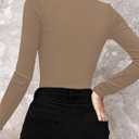 Women Long Sleeve Shirt Going Out Top Rhinestone Sequin Keyhole Neck Knit Ribbed Slim Casual T-Shirt (Beige, M)