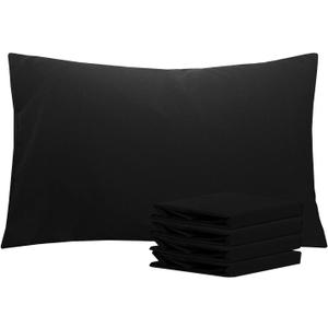 NTBAY Queen Pillowcase Set - 4 Pack Brushed Microfiber 20x30 Pillowcases - Soft, Wrinkle-Free, Fade-Resistant, Stain-Resistant, Black Pillowcases with Envelope Closure - 20x30 Inches, Black
