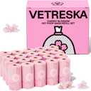 VETRESKA Cherry Blossom Scented Dog Poop Bags, Leak Proof, Extra Thick and Large Pet Waste Bags for Dog Walking and Cat Litter, 20 Refill Rolls, 300 Bags, Pink, 1 Count (Pack of 300)