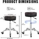Rolling Stool with Wheels, 12cm/4.7" Ultra Thick Cushion, Adjustable Height 19.8-25 Inch, 360° Swivel Heavy Duty Stool, 450lbs Capacity PU Leather Seat for Massage Salon Tattoo Medical Spa, Black, Ultra-large