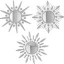 Silver Mirrors Wall Decor, Metal Sunburst Mirror Wall Art Christmas Decorative Mirrors, 9 inch Home Christmas Decoration Rhinestone Small Mirror for Living Room Entryway Set of 3