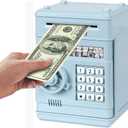 Electronic Piggy Bank, Mini ATM Password Money Bank Cash Coins Saving Box for Kids, Cartoon Safe Bank Box Perfect Toy Gifts for Boys Girls (Light Blue)