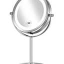Gospire 7" Lighted Makeup Mirror with Magnification 10X/1X Double Sided, Round Magnifying LED Vanity Standing Cosmetic Shaving Mirror with Battery Operated, Cordless Portable for Bathroom Bedroom