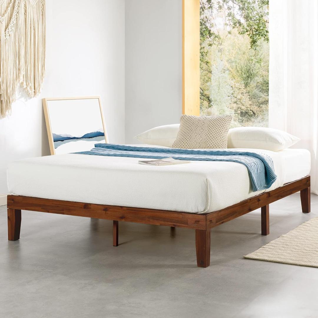 Mellow Naturalista Classic 12 Inch Solid Wood Platform Bed with Wooden Slats, Cal King, Espresso, California King