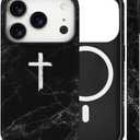 Magnetic for iPhone 17 Pro Case Christian Cross Marble Phone Case, Black Marble Jesus Faith Shockproof Slim Soft TPU and Hard PC Protective Cases Compatible with MagSafe Gift for Religious