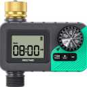 RESTMO Sprinkler Timer with Brass Inlet, Water Timer for Garden Hose, Rain Delay/Manual/Automatic for Outdoor Faucet, Drip Irrigation and Lawn Watering System (1 Zone)