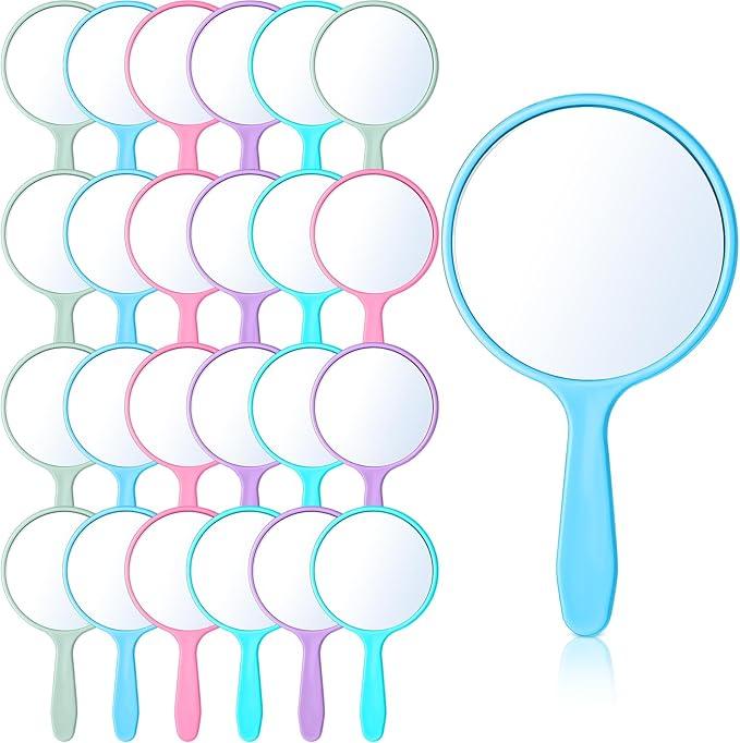 Jetec 25 Pcs Handheld Mirror with Handle, 3.94" L x 2.17" W, Small Portable Round Mirror Bulk for Kids Classroom Travel Makeup Camping Daily DIY Gifts Valentine's Day Easter Crafts(Blue Color Series)
