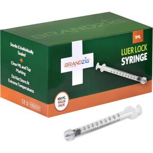 1ml luer lock syringe (No Needle) - Sterile, Individually Wrapped - 100 Pack - for Professional & Personal Use