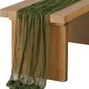 Ling's Moment 14Ft x 35" Wide Olive Moss Green Gauze Semi-Sheer Table Runner Cheesecloth Tablecloth for Wedding Party Bridal Shower Boho Table Decor Moss Green