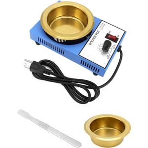 QWORK Solder Pot, 300W 110V, 100mm Soldering Bath Titanium Plate, Capacity 1500g 200-450c,Include Extra 100mm pot& Solder Paste Scraper for Welding and Soldering Bath